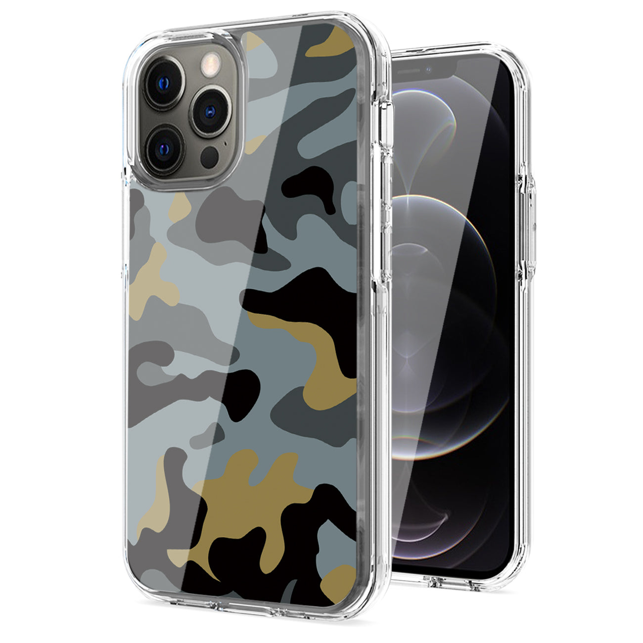 Camouflage Dual Layer Hybrid Hard Plastic and Soft TPU Rubber Case Cover for APPLE IPHONE 12/IPHONE 12 PRO In Blue
